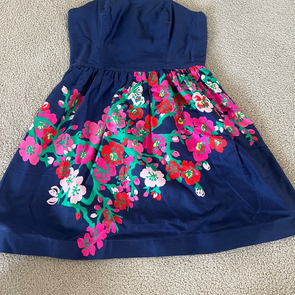 Lilly Pulitzer Lottie Navy Floral Strapless Dress - Picture 2 of 8